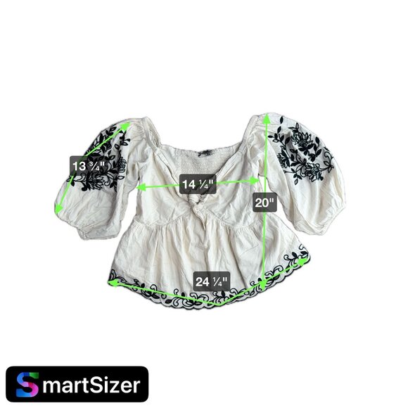 Express Womens Peasant Blouse M Embroidered Balloon Sleeves‎ Sweetheart Neckline - Picture 2 of 6